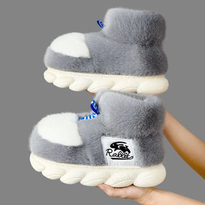 Winter Warm Cotton Slippers for Women Men Outdoor High Top Shoes Couples Fluffy Snow Boots Thick Sole Soft Plush Girls Footwear