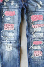 Load image into Gallery viewer, Adult Leopard Patch Distressed Straight Leg Jeans