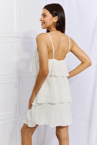 Culture Code By The River Full Size Cascade Ruffle Style Cami Dress in Soft White Dress