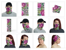 Load image into Gallery viewer, Pink Flower Stripes Neck Gaiter/ Mask