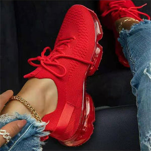 RED Women Sneakers Spring New Mix Colors Stretch Fabric Ladies Lace Up Casual Vulcanized Shoes Large-Sized Sports Shoes