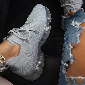 GREY Women Sneakers Spring New Mix Colors Stretch Fabric Ladies Lace Up Casual Vulcanized Shoes Large-Sized Sports Shoes