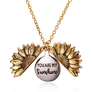 "You are my sunshine" Sunflower Pendant Double-layer Opens