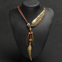 Load image into Gallery viewer, Bohemian Style Rope Chain Leaf Feather Pattern Pendant Fine Jewelry Statement Necklace