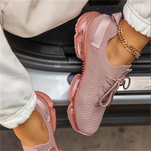 LIGHT PINK Women Sneakers Spring New Mix Colors Stretch Fabric Ladies Lace Up Casual Vulcanized Shoes Large-Sized Sports Shoes