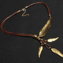 Load image into Gallery viewer, Bohemian Style Rope Chain Leaf Feather Pattern Pendant Fine Jewelry Statement Necklace