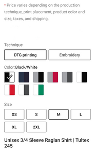 Unisex 3/4 Sleeve Raglan Shirt I Tultex 245
