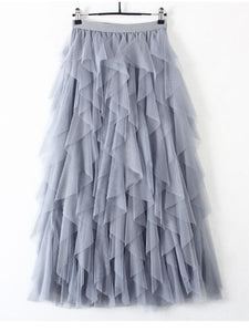 Tutu Tulle Long Maxi Skirt High Waist Pleated Skirt Mesh One Size