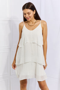 Culture Code By The River Full Size Cascade Ruffle Style Cami Dress in Soft White Dress