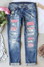 Load image into Gallery viewer, Adult Leopard Patch Distressed Straight Leg Jeans