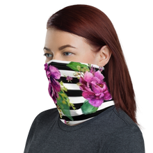 Load image into Gallery viewer, Pink Flower Stripes Neck Gaiter/ Mask