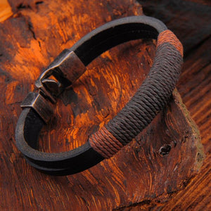 Retro Fashion Titanium Steel Black Leather Hemp Rope Bracelet Hand-woven PU Leather Bracelet Bangle For Women Men Jewelry