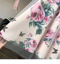 Load image into Gallery viewer, Women Two Piece T Shirt and Mesh Skirts Suits Bowknot Solid Tops Vintage Floral Skirt Sets Elegant Woman Two Piece Set