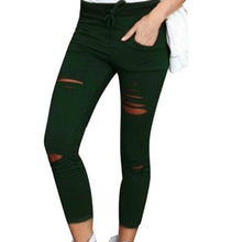 Load image into Gallery viewer, Plus Size Solid Color Drawstring High Waist Pencil Pants Ripped Skinny Leggings High Waist Pencil Pants Ripped Skinny Leggings P