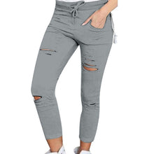 Load image into Gallery viewer, Plus Size Solid Color Drawstring High Waist Pencil Pants Ripped Skinny Leggings High Waist Pencil Pants Ripped Skinny Leggings P