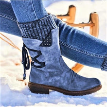 Load image into Gallery viewer, Women Boots winter autumn girls Flat Heel Boot Fashion Knitting Patchwork shoes