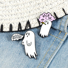 Load image into Gallery viewer, White Ghost Enamel Pin Cartoon Funny Ghost Brooches Denim Clothes Lapel Pins Badge Cute Halloween Party Jewelry Gifts For Friend