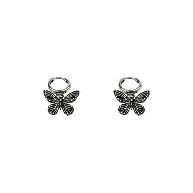 Vintage Butterfly Alloy Silver Color Hoop Earrings For Women Girl Trendy Cool Hip Hop Earrings Jewelry