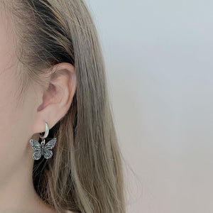 Vintage Butterfly Alloy Silver Color Hoop Earrings For Women Girl Trendy Cool Hip Hop Earrings Jewelry