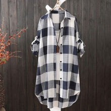 Load image into Gallery viewer, Women Casual Plaid Cotton Shirt Fashion Plus Size Loose Button Outdoorwear Tunic Shirt Blouse Female Long sleeve Beach Sun Tops