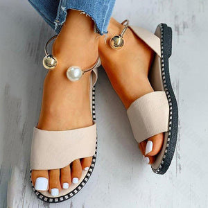 New Summer Women's Beaded Pearly Sandals Slippers Shoes Women Ladies Flats Sandals Flip Flop Casual Flat Slingback Sandals Shoes