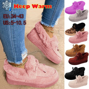 New Women Winter Ankle Boots Suede Leather Snow Boots Plush Natural Fur Warm Slip-on Ladies Shoes Flats Plus Size