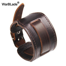 Load image into Gallery viewer, New Fashion Men Wide Genuine Leather Bracelet Brown Wide Cuff Bracelets &amp; Bangles Vintage Punk Wristband Men Jewelry